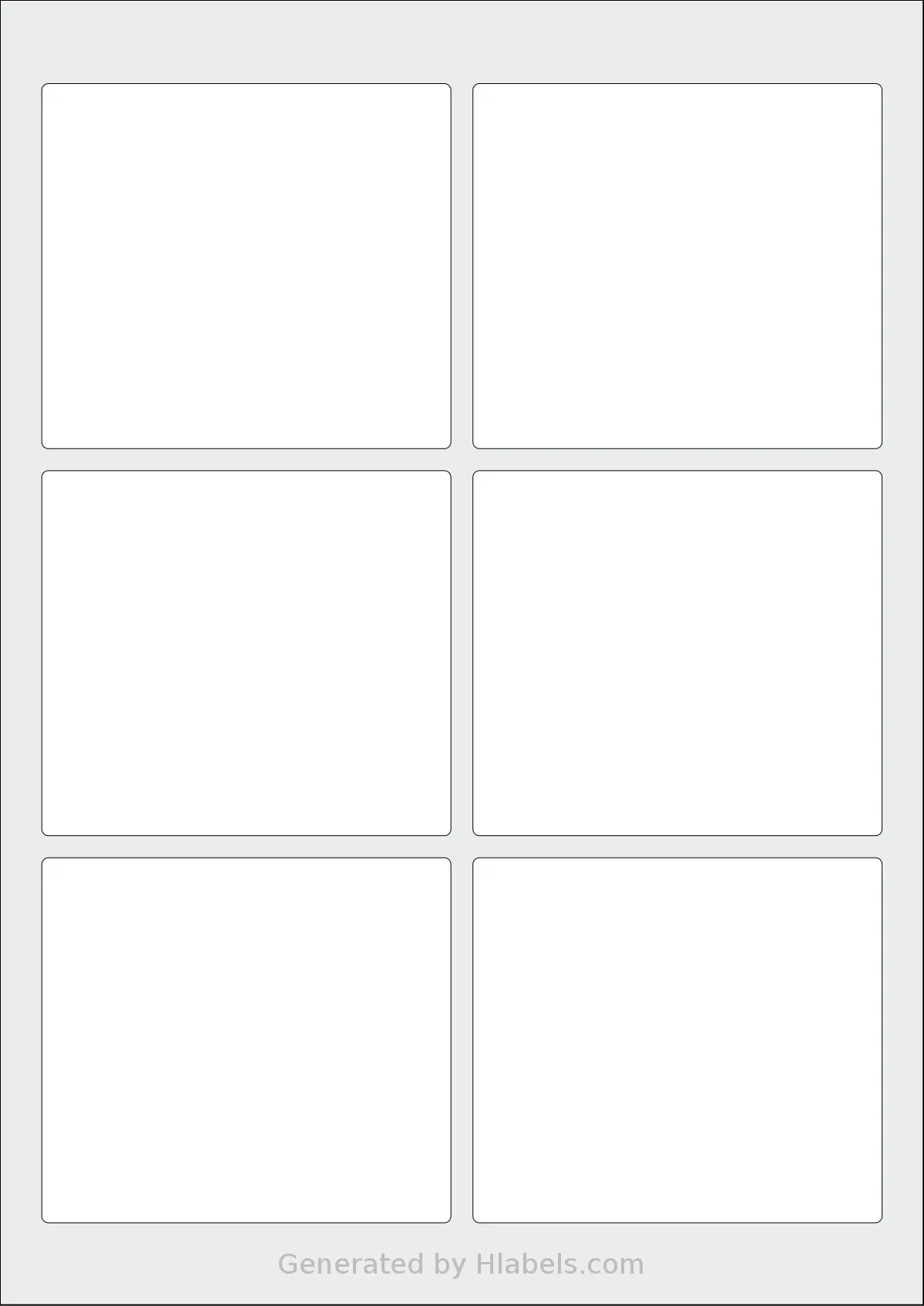 AALabels® AAJ006 template with 6 rectangular 93 x 83 millimeter labels per sheet, on A4-size adhesive blank label sheets.