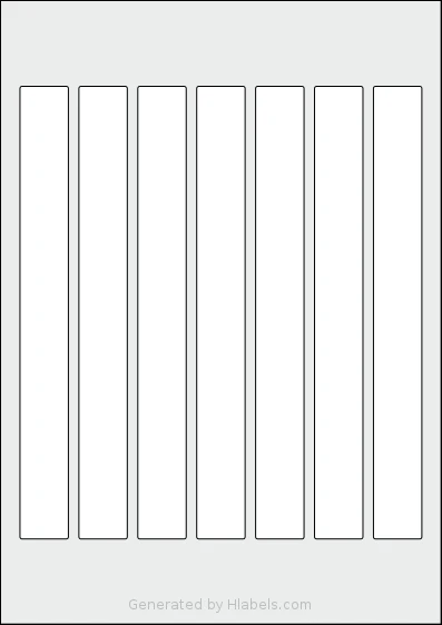 AALabels® AAJ007 template with 7 rectangular 23 x 215 millimeter labels per sheet, on A4-size adhesive blank label sheets.