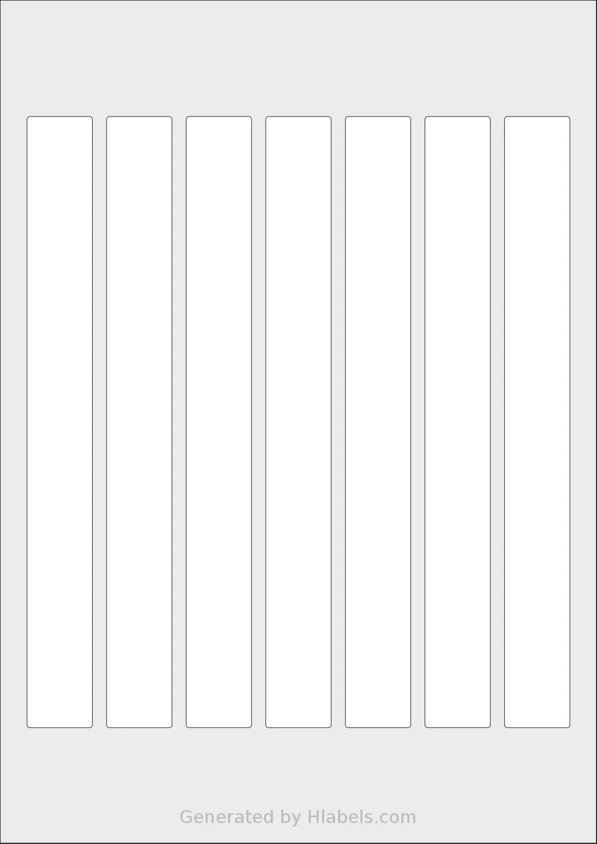 AALabels® AAJ007 template with 7 rectangular 23 x 215 millimeter labels per sheet, on A4-size adhesive blank label sheets.