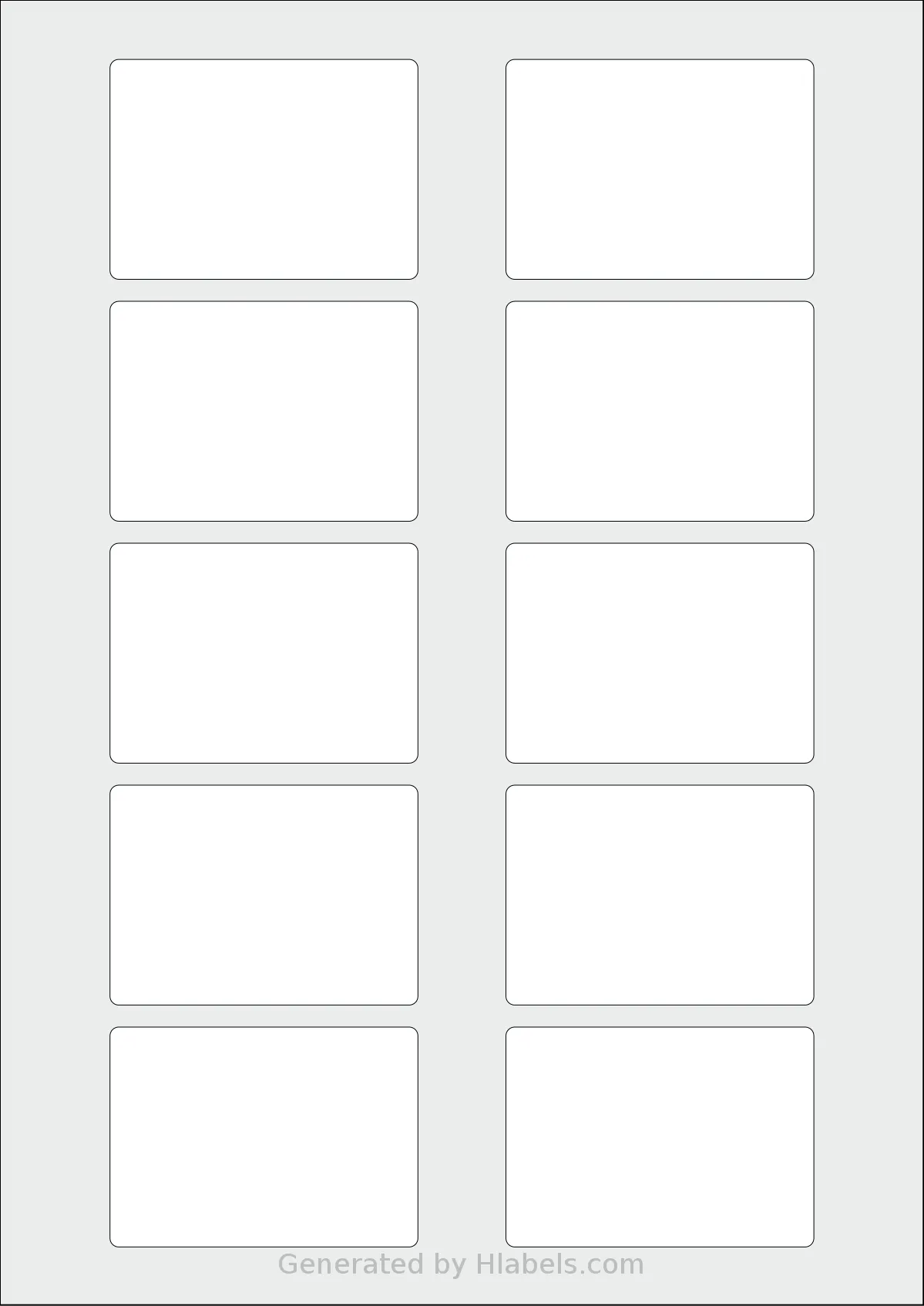 AALabels® AAJ010 template with 10 rectangular 70 x 50 millimeter labels per sheet, on A4-size adhesive blank label sheets.