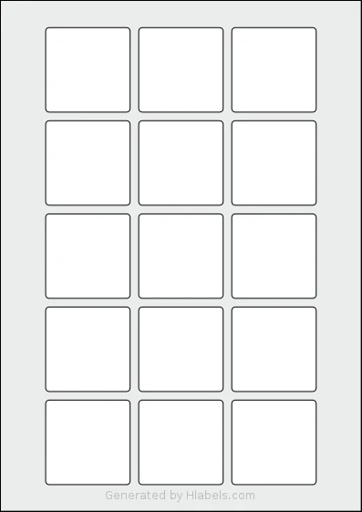AALabels® AAJ015 template with 15 square 49 x 49 millimeter labels per sheet, on A4-size adhesive blank label sheets.