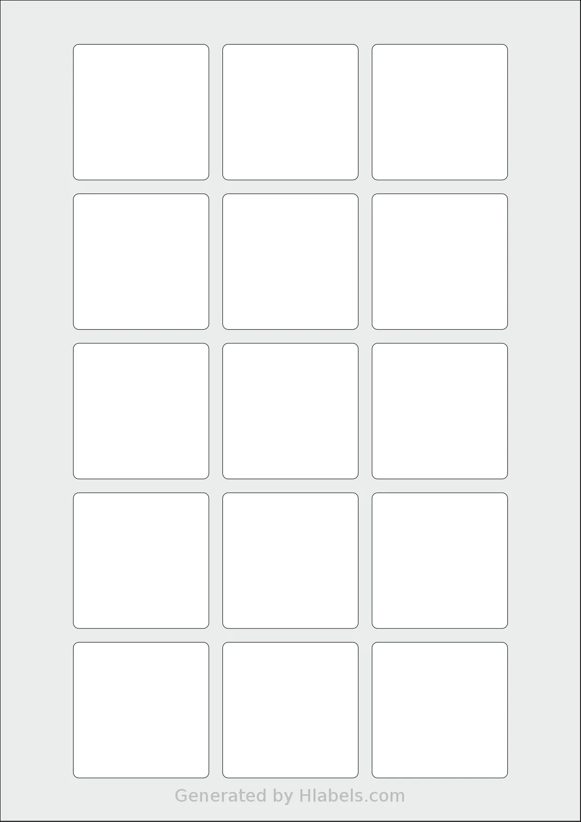 AALabels® AAJ015 template with 15 square 49 x 49 millimeter labels per sheet, on A4-size adhesive blank label sheets.