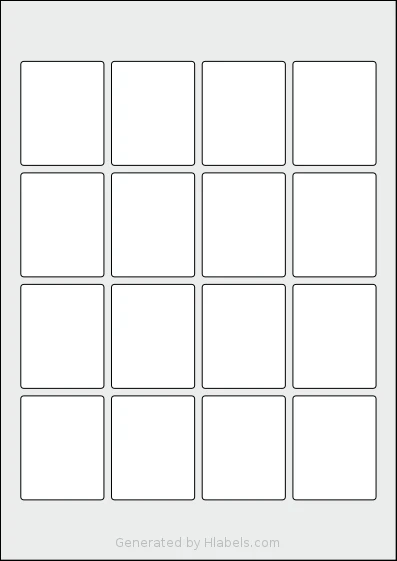 AALabels® AAJ016 template with 16 rectangular 44 x 55 millimeter labels per sheet, on A4-size adhesive blank label sheets.