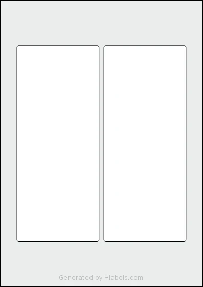 AALabels® AAK002 template with 2 rectangular 85 x 203 millimeter labels per sheet, on A4-size adhesive blank label sheets.