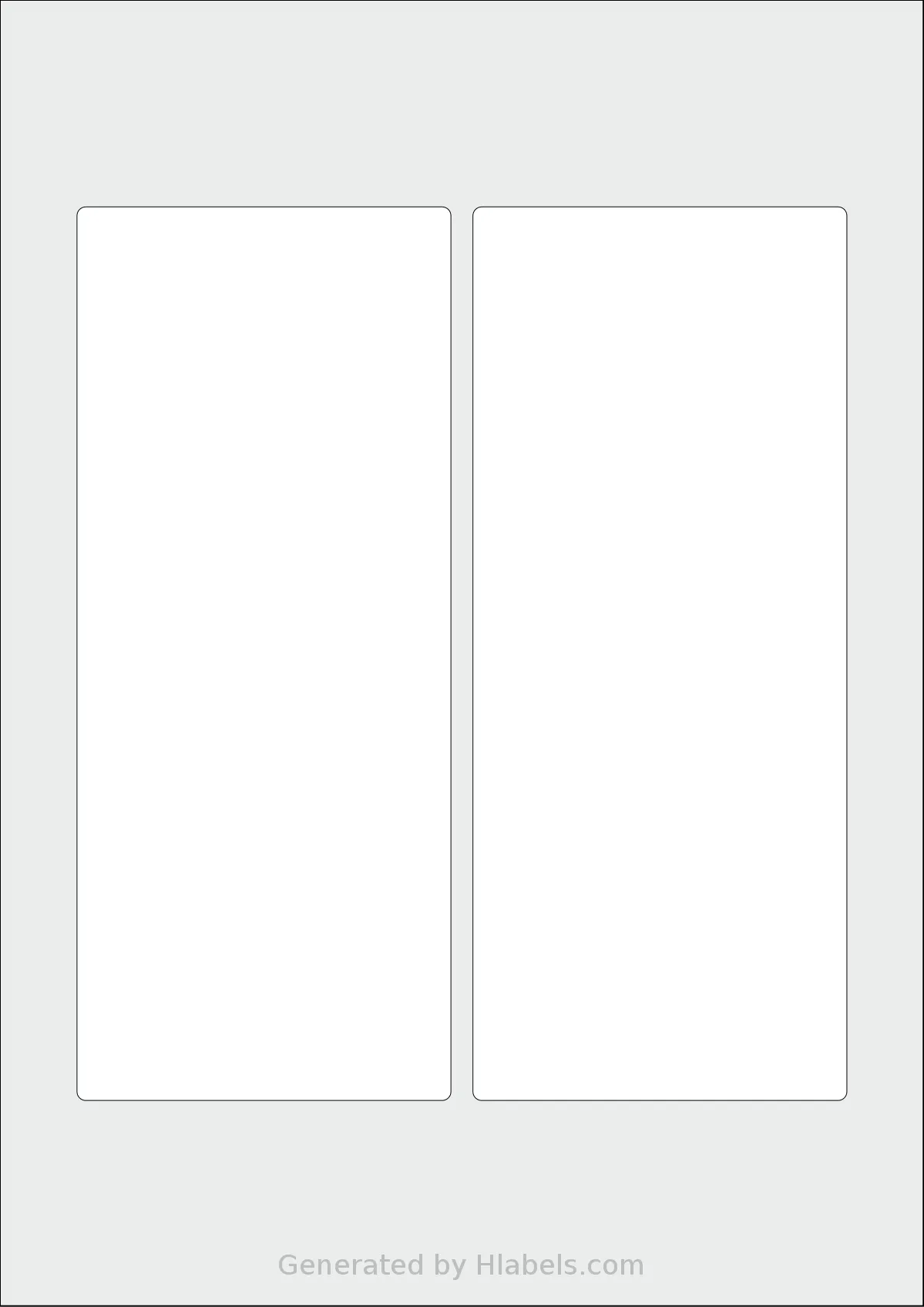 AALabels® AAK002 template with 2 rectangular 85 x 203 millimeter labels per sheet, on A4-size adhesive blank label sheets.