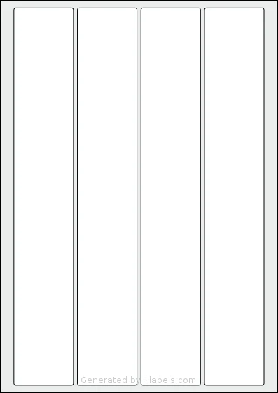 AALabels® AAK004 template with 4 rectangular 45 x 285 millimeter labels per sheet, on A4-size adhesive blank label sheets.