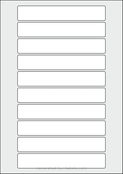 AALabels® AAK010 template with 10 rectangular 150 x 25 millimeter labels per sheet, on A4-size adhesive blank label sheets.