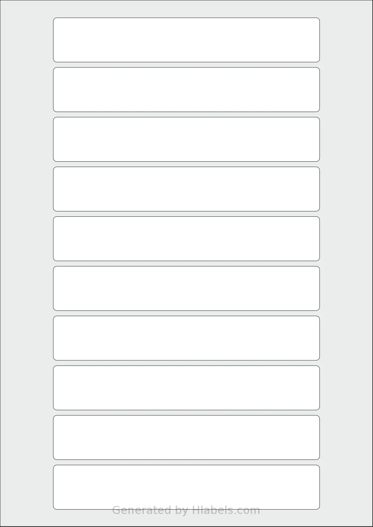 AALabels® AAK010 template with 10 rectangular 150 x 25 millimeter labels per sheet, on A4-size adhesive blank label sheets.