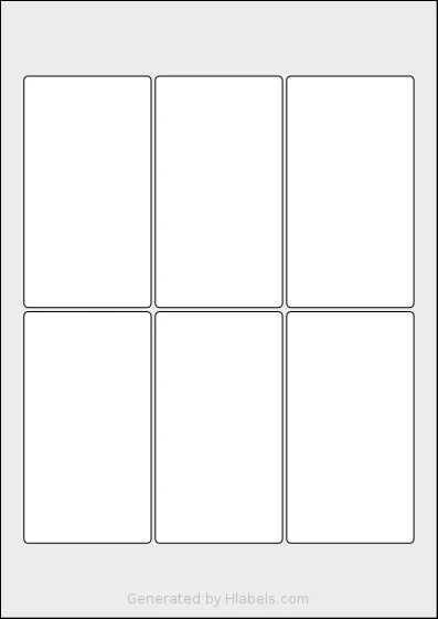 AALabels® AAL006 template with 6 rectangular 61 x 111 millimeter labels per sheet, on A4-size adhesive blank label sheets.