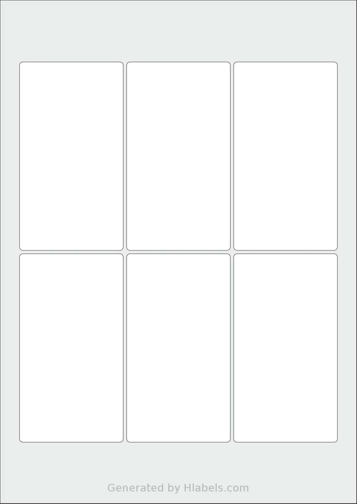 AALabels® AAL006 template with 6 rectangular 61 x 111 millimeter labels per sheet, on A4-size adhesive blank label sheets.