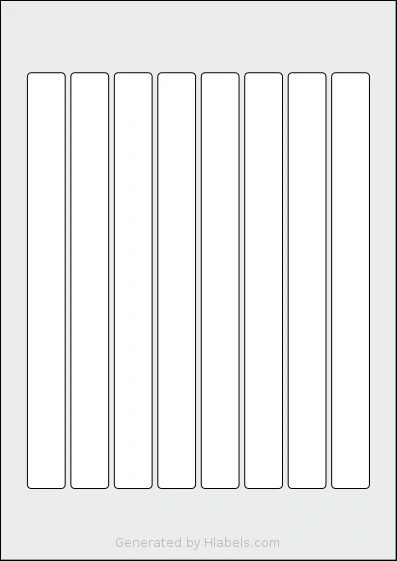 AALabels® AAL008 template with 8 rectangular 20 x 220 millimeter labels per sheet, on A4-size adhesive blank label sheets.