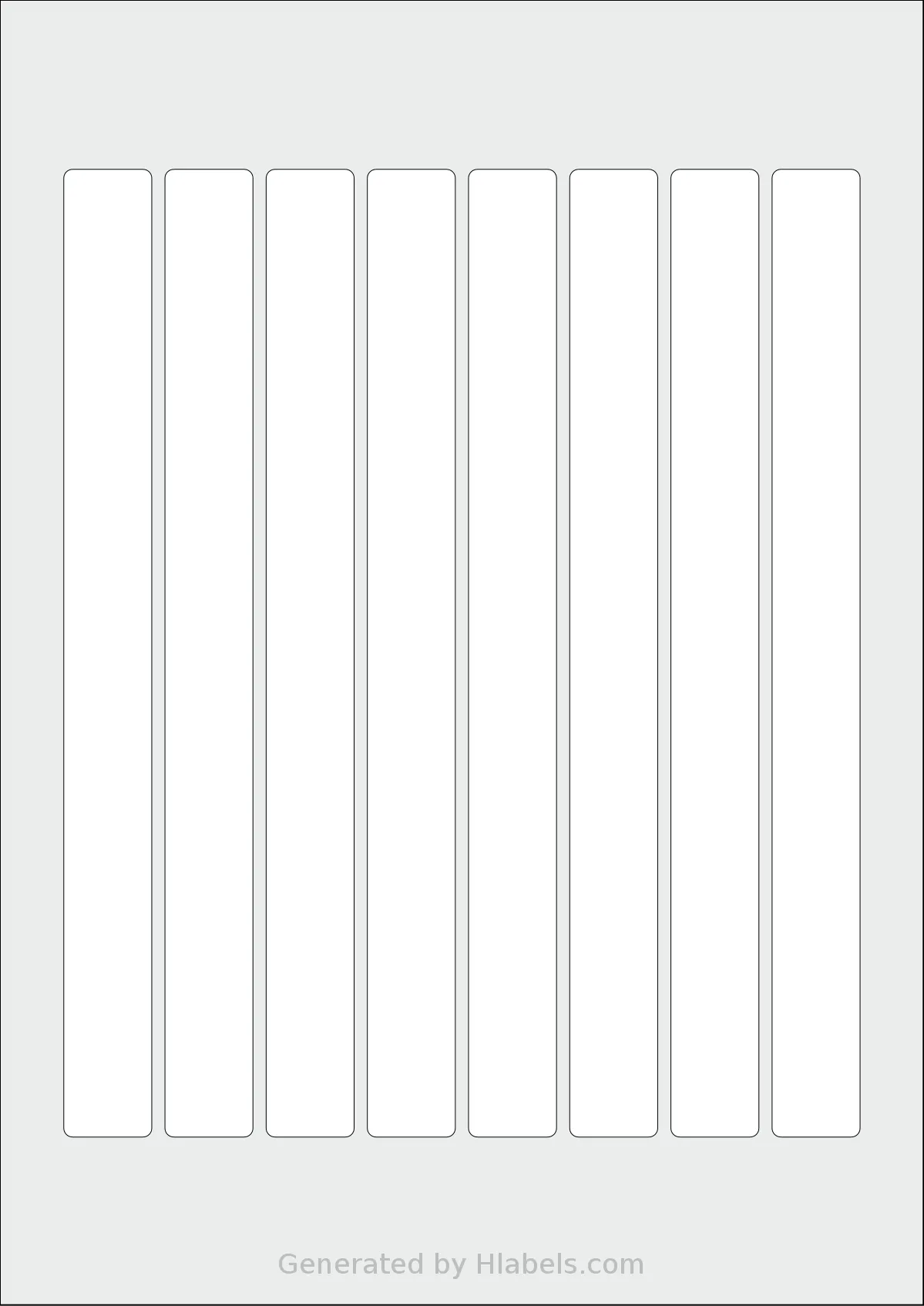 AALabels® AAL008 template with 8 rectangular 20 x 220 millimeter labels per sheet, on A4-size adhesive blank label sheets.