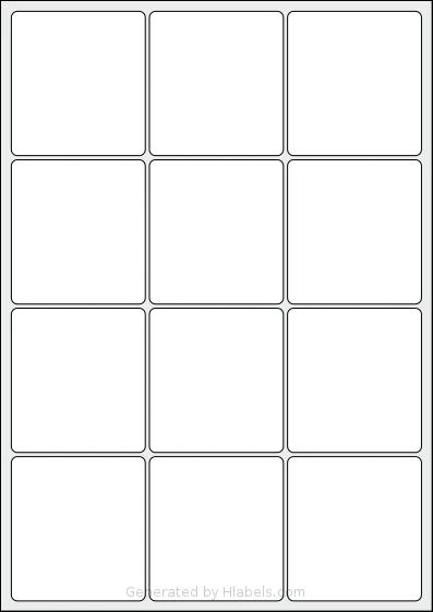 AALabels® AAL012 template with 12 rectangular 65 x 70 millimeter labels per sheet, on A4-size adhesive blank label sheets.