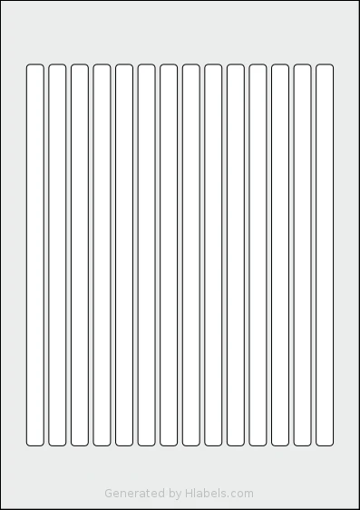 AALabels® AAL014 template with 14 rectangular 10 x 222 millimeter labels per sheet, on A4-size adhesive blank label sheets.