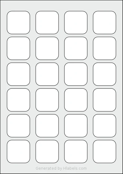 AALabels® AALD24 template with 24 square 39 x 39 millimeter labels per sheet, on A4-size adhesive blank label sheets.