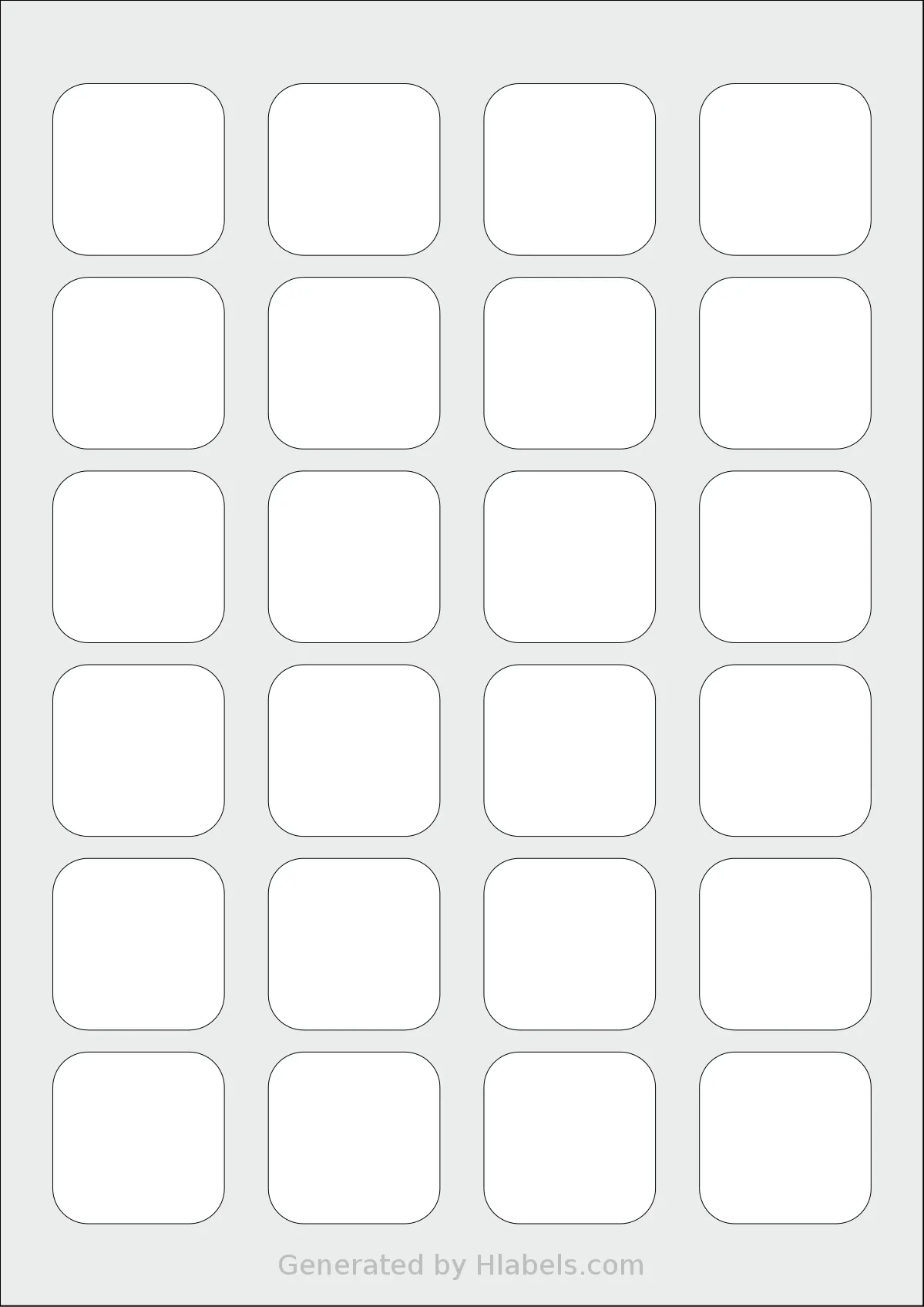 AALabels® AALD24 template with 24 square 39 x 39 millimeter labels per sheet, on A4-size adhesive blank label sheets.
