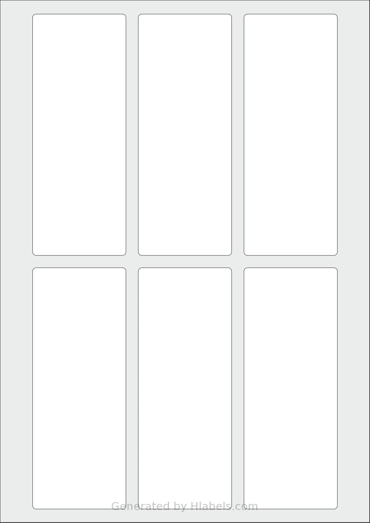 AALabels® AAM006 template with 6 rectangular 53 x 137 millimeter labels per sheet, on A4-size adhesive blank label sheets.