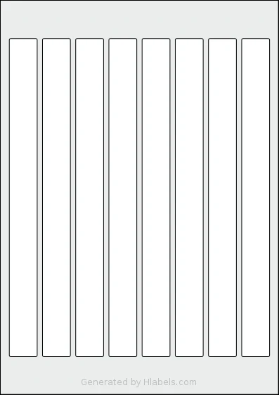 AALabels® AAM008 template with 8 rectangular 21 x 239 millimeter labels per sheet, on A4-size adhesive blank label sheets.