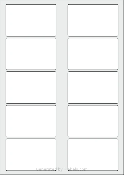 AALabels® AAM010 template with 10 rectangular 85 x 54 millimeter labels per sheet, on A4-size adhesive blank label sheets.