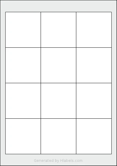 AALabels® AAM012 template with 12 square 63.5 x 63.5 millimeter labels per sheet, on A4-size adhesive blank label sheets.