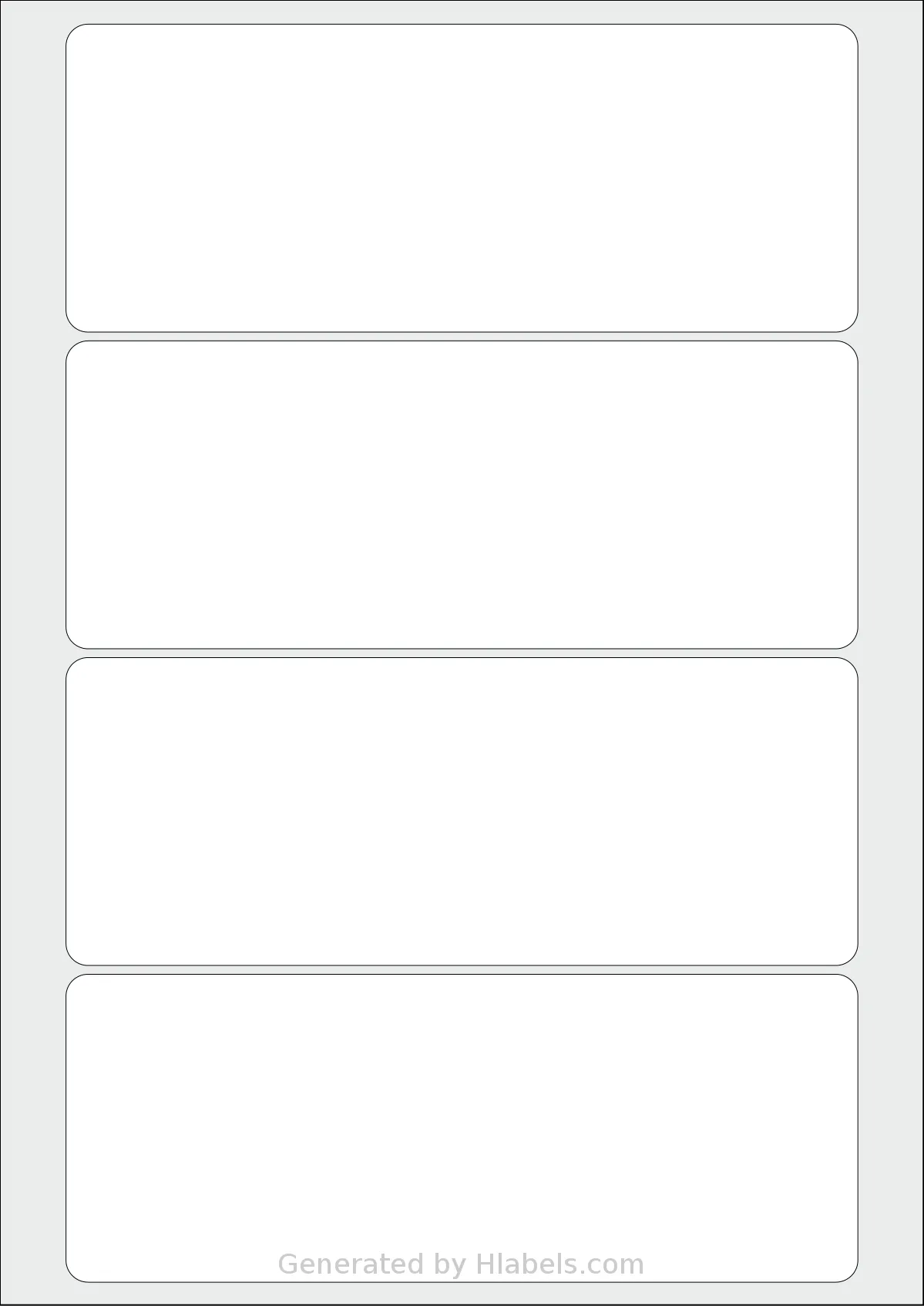 AALabels® AAN004 template with 4 rectangular 180 x 70 millimeter labels per sheet, on A4-size adhesive blank label sheets.
