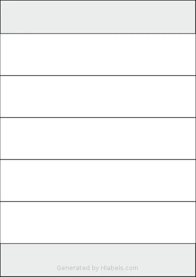 AALabels® AAN005 template with 5 rectangular 210 x 45 millimeter labels per sheet, on A4-size adhesive blank label sheets.