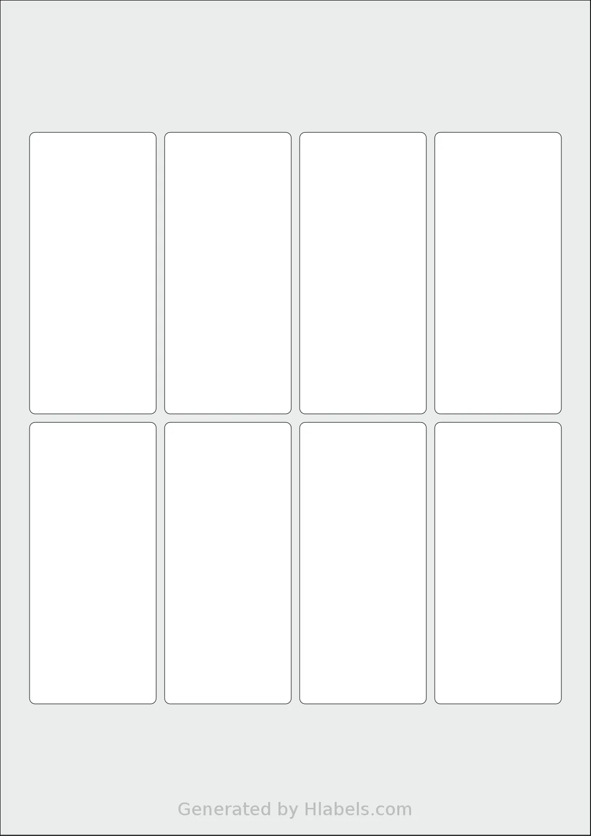 AALabels® AAN008 template with 8 rectangular 45 x 100 millimeter labels per sheet, on A4-size adhesive blank label sheets.