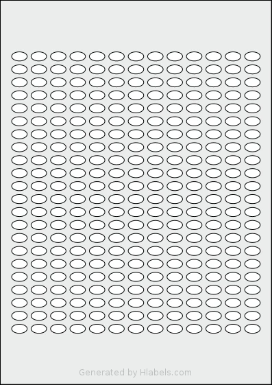 AALabels® AAOC286 template with 286 oval 12 x 7 millimeter labels per sheet, on A4-size adhesive blank label sheets.