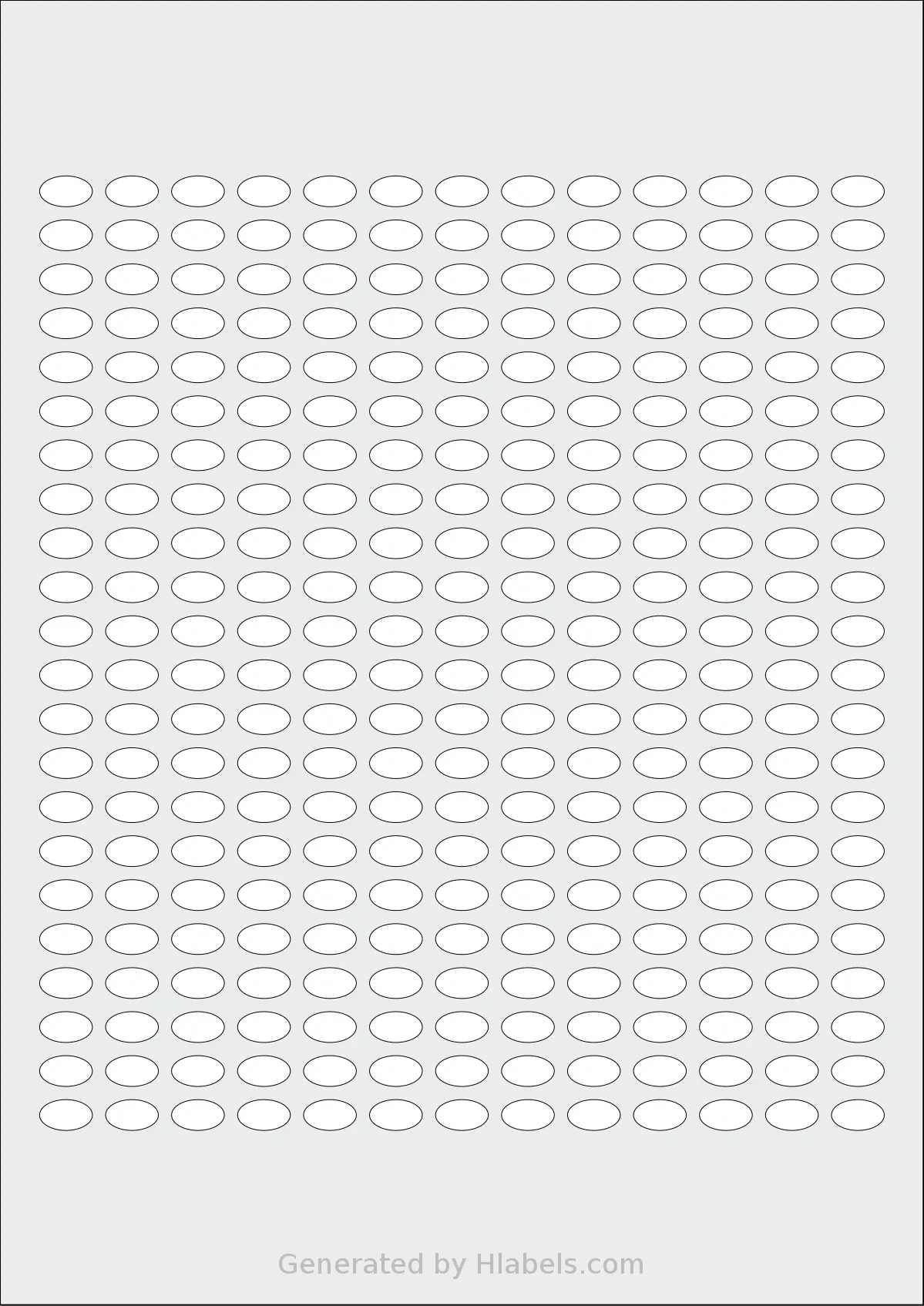 AALabels® AAOC286 template with 286 oval 12 x 7 millimeter labels per sheet, on A4-size adhesive blank label sheets.
