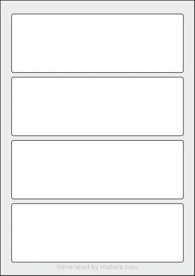 AALabels® AAP004 template with 4 rectangular 185 x 63 millimeter labels per sheet, on A4-size adhesive blank label sheets.