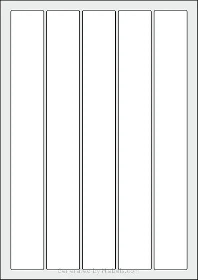 AALabels® AAP005 template with 5 rectangular 35 x 275 millimeter labels per sheet, on A4-size adhesive blank label sheets.