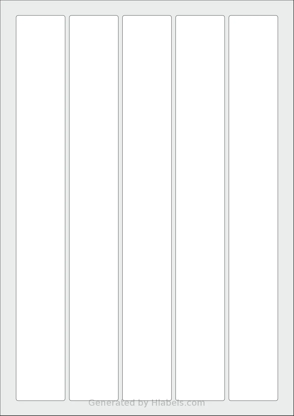 AALabels® AAP005 template with 5 rectangular 35 x 275 millimeter labels per sheet, on A4-size adhesive blank label sheets.