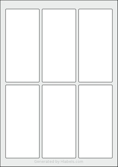AALabels® AAP006 template with 6 rectangular 60 x 130 millimeter labels per sheet, on A4-size adhesive blank label sheets.