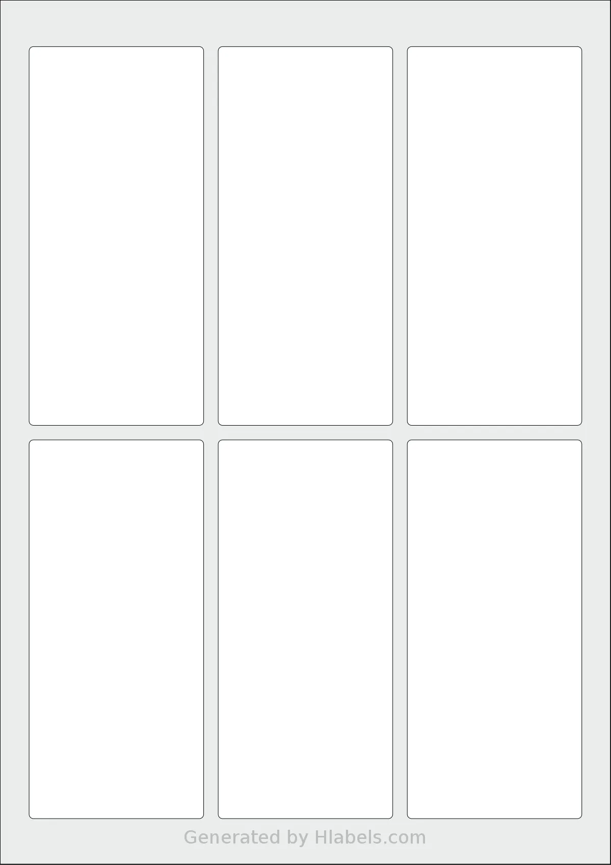 AALabels® AAP006 template with 6 rectangular 60 x 130 millimeter labels per sheet, on A4-size adhesive blank label sheets.