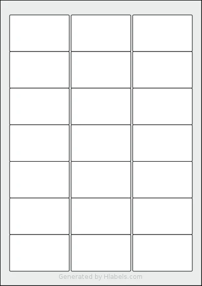 AALabels® AAP021 template with 21 rectangular 62 x 38 millimeter labels per sheet, on A4-size adhesive blank label sheets.