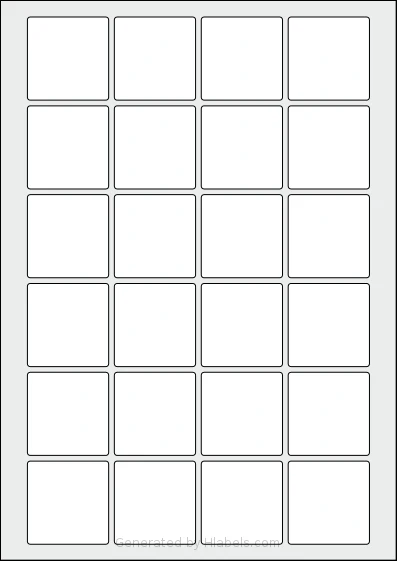 AALabels® AAP024 template with 24 rectangular 43 x 44 millimeter labels per sheet, on A4-size adhesive blank label sheets.