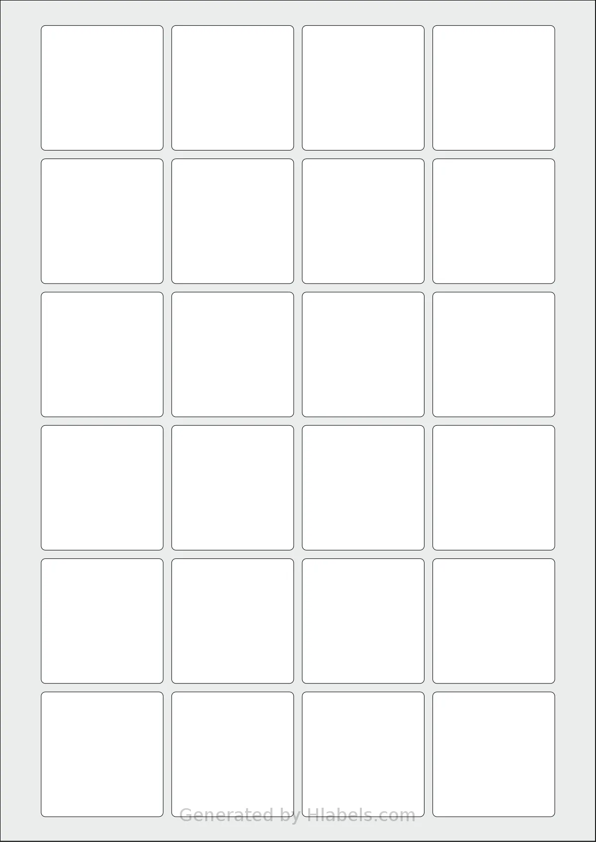AALabels® AAP024 template with 24 rectangular 43 x 44 millimeter labels per sheet, on A4-size adhesive blank label sheets.