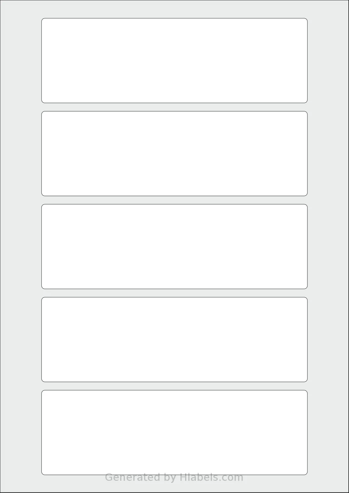 AALabels® AAPP05 template with 5 rectangular 160 x 51 millimeter labels per sheet, on A4-size adhesive blank label sheets.