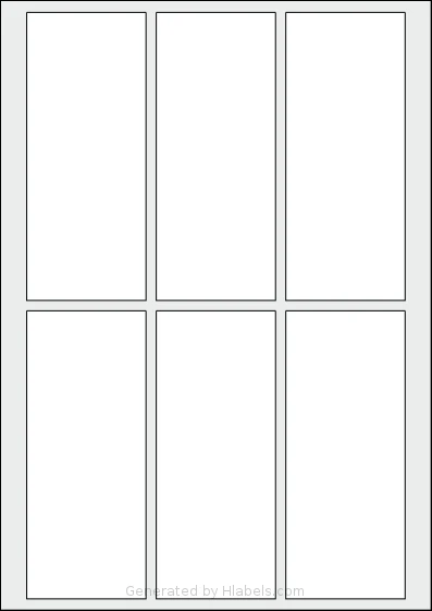 AALabels® AAPP06 template with 6 rectangular 58 x 140 millimeter labels per sheet, on A4-size adhesive blank label sheets.