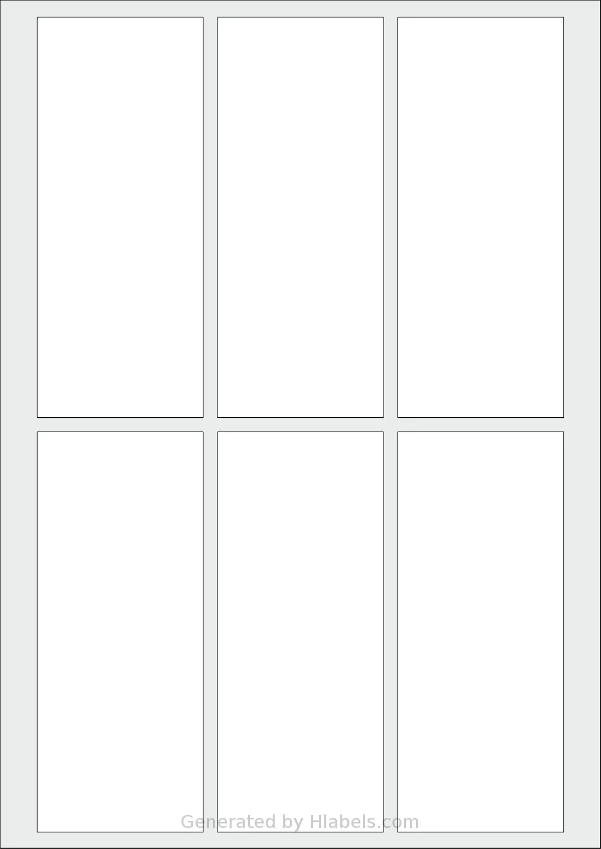 AALabels® AAPP06 template with 6 rectangular 58 x 140 millimeter labels per sheet, on A4-size adhesive blank label sheets.