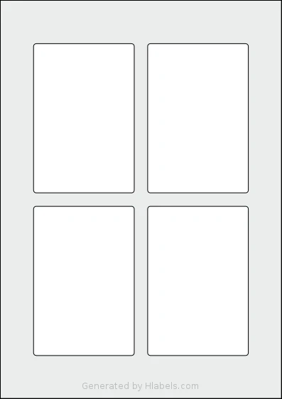 AALabels® AAQ004 template with 4 rectangular 75 x 111 millimeter labels per sheet, on A4-size adhesive blank label sheets.