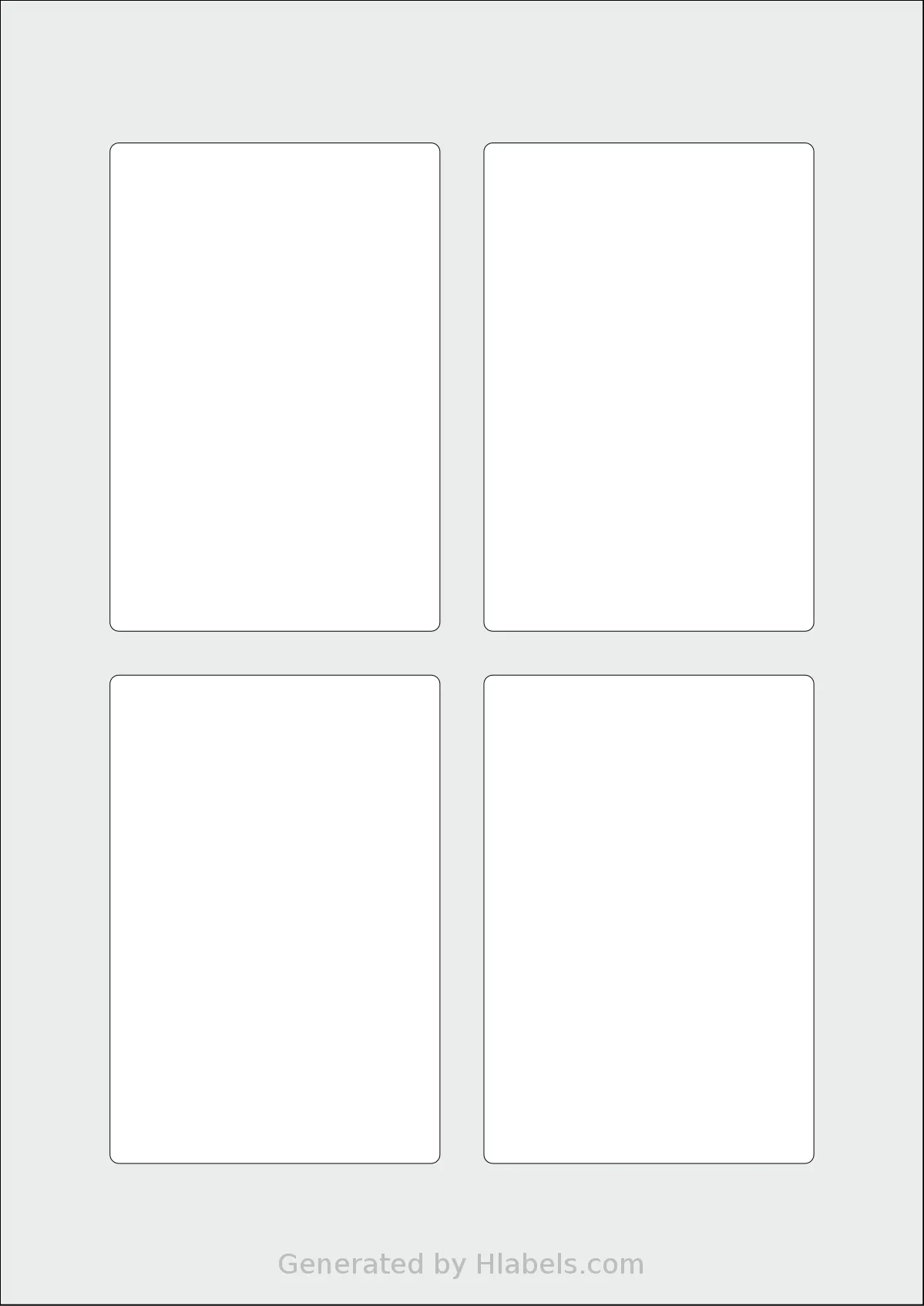 AALabels® AAQ004 template with 4 rectangular 75 x 111 millimeter labels per sheet, on A4-size adhesive blank label sheets.