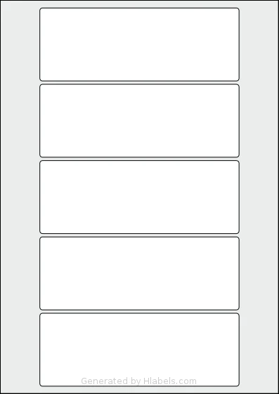 AALabels® AAQ005 template with 5 rectangular 150 x 55 millimeter labels per sheet, on A4-size adhesive blank label sheets.