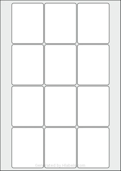 AALabels® AAQ012 template with 12 rectangular 55 x 70 millimeter labels per sheet, on A4-size adhesive blank label sheets.