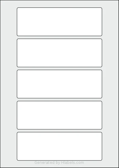 AALabels® AAR005 template with 5 rectangular 150 x 50 millimeter labels per sheet, on A4-size adhesive blank label sheets.