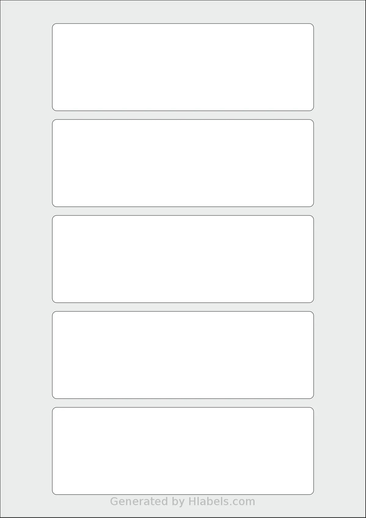 AALabels® AAR005 template with 5 rectangular 150 x 50 millimeter labels per sheet, on A4-size adhesive blank label sheets.