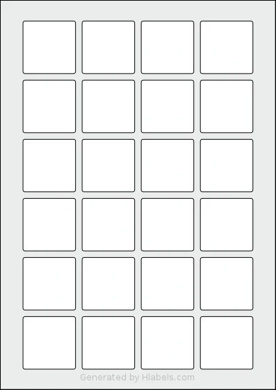 AALabels® AAR024 template with 24 square 40 x 40 millimeter labels per sheet, on A4-size adhesive blank label sheets.