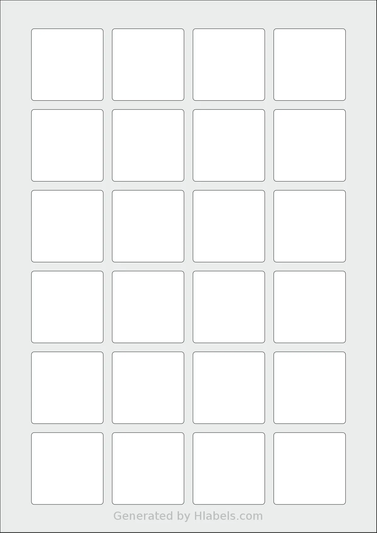 AALabels® AAR024 template with 24 square 40 x 40 millimeter labels per sheet, on A4-size adhesive blank label sheets.