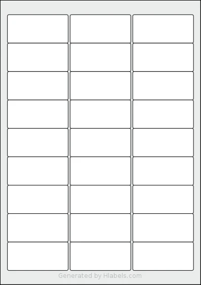 AALabels® AAR027 template with 27 rectangular 63.5 x 29.6 millimeter labels per sheet, on A4-size adhesive blank label sheets.
