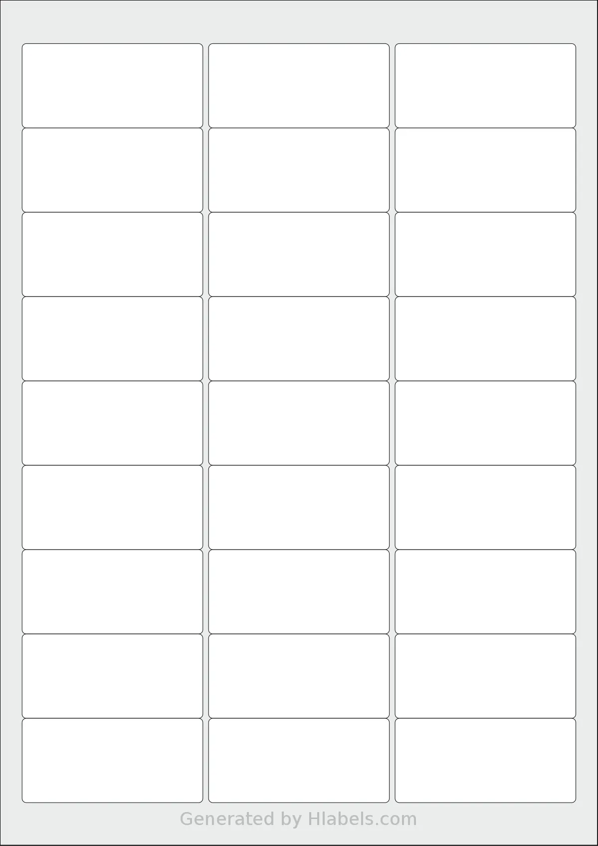 AALabels® AAR027 template with 27 rectangular 63.5 x 29.6 millimeter labels per sheet, on A4-size adhesive blank label sheets.